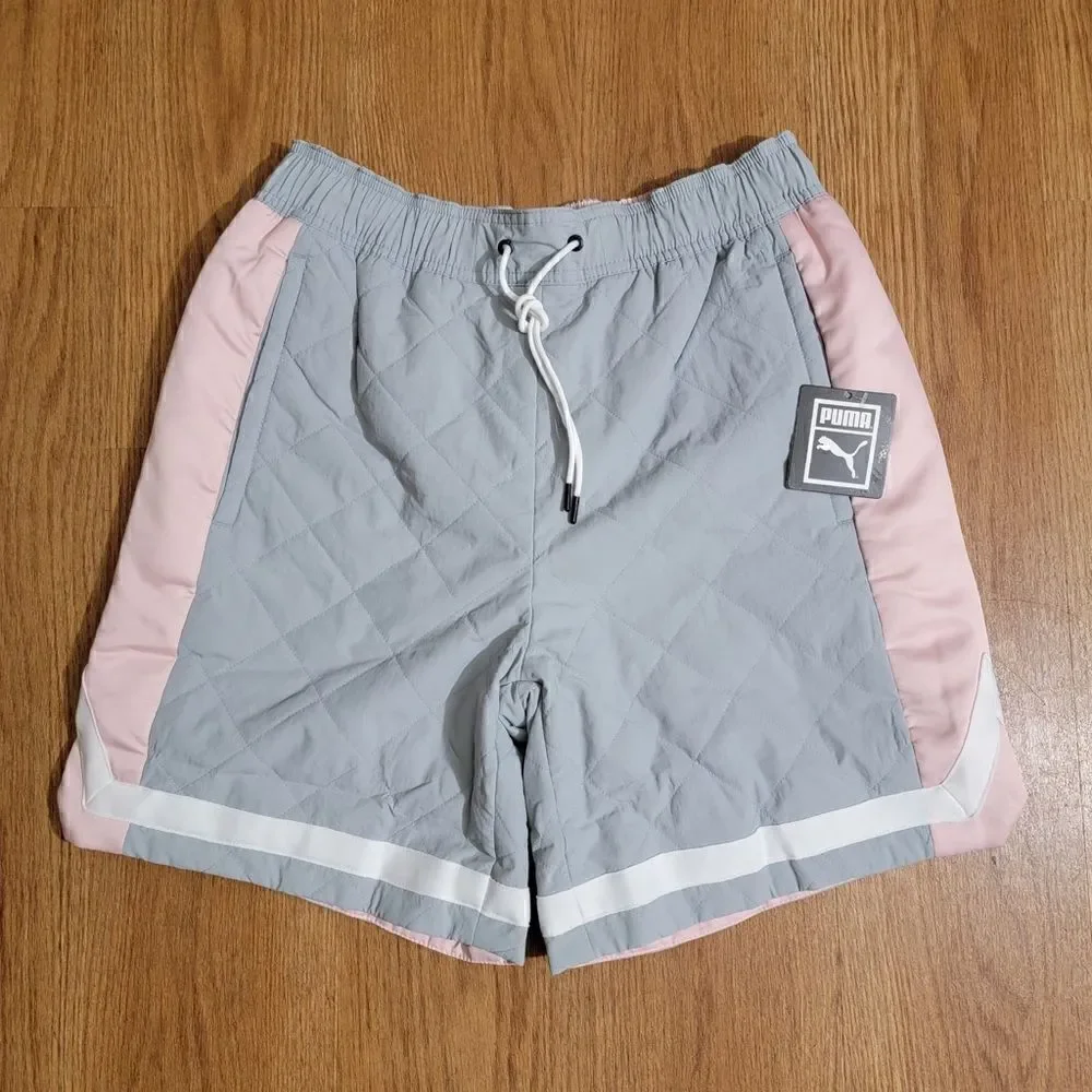 Puma Basketball Woven Padded Shorts Quarry Men's Size S Gray White Pink 532083